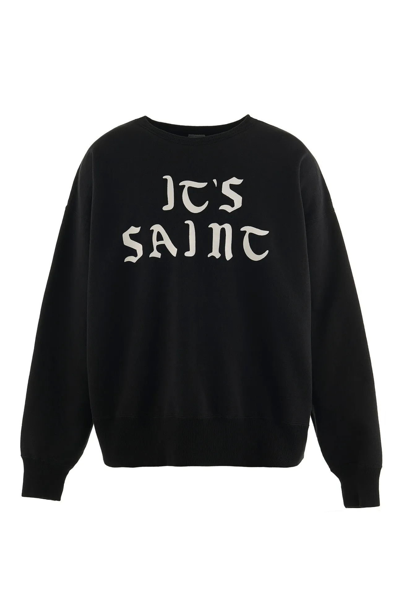 SAINT Mxxxxxx CREW SWT/IT'S SAINT/BLK Flocked SAINT sweatshirt Black S-XL ⚠️Note: This is flocking printing, not glue or crack paste. Don’t buy what you see in the picture. Short and loose fit. Both front and rear necklines are curved. Electrostatic flocking printing technology. Correct accessories. Fruit main mark/little angel anti-counterfeiting label.